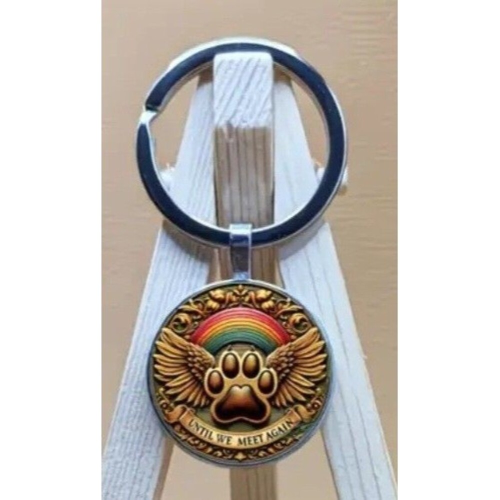 Paw Print Until We Meet Again Keychain Finished with a Glass Dome